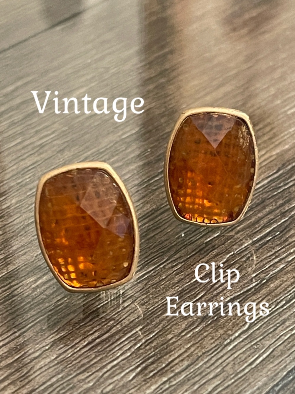 Vintage Faux Cushion Cut Citrine Colored Clip Earrings